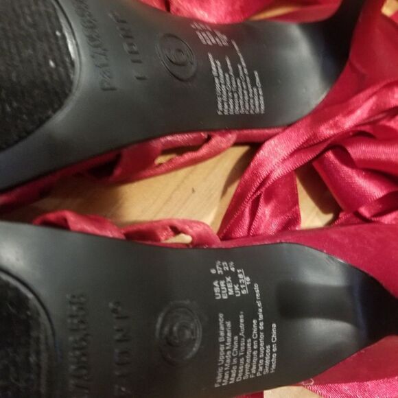 Fioni | Size 6 Vintage Ruby Red Open Toe Lace Up Heels with Circle Gem Detail - Picture 13 of 15